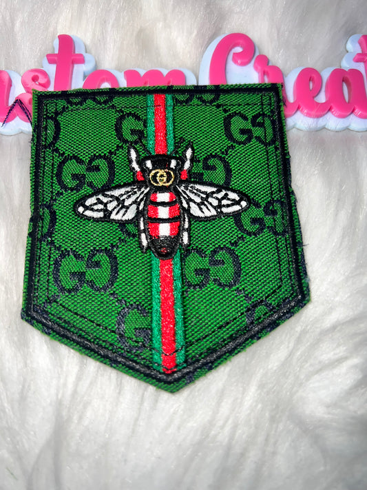 🐝 Green Monogram Bee Pocket Patch (Iron-On)