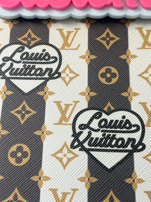 Classic Brown Stripe Heart Graphic Faux Leather Sheet