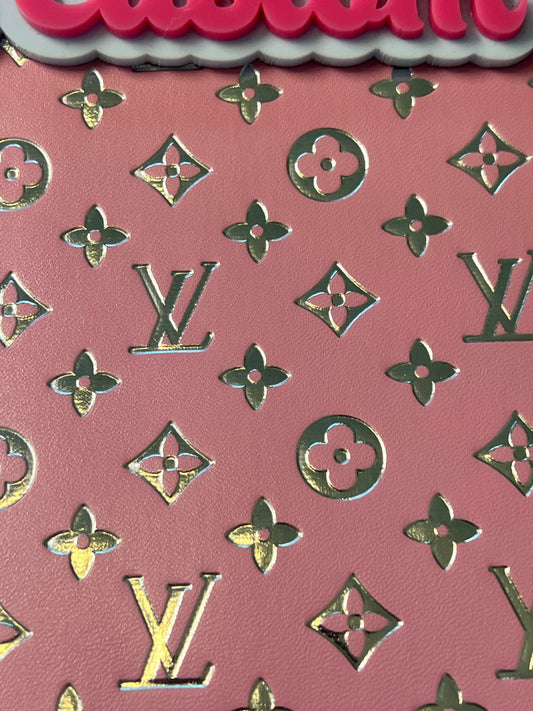 Blush Pink Metallic Monogram Faux Leather Sheet