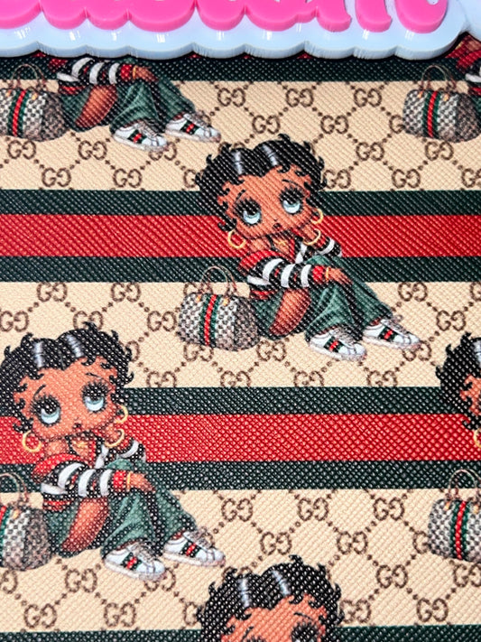 Glam Girl Stripe Cartoon Doll Faux Leather Sheet