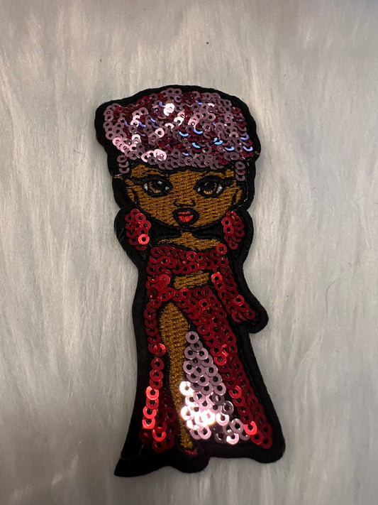 Red sequin dress lady