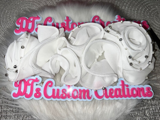 White Rhinestone & Pearl Chiffon Rose Appliqué