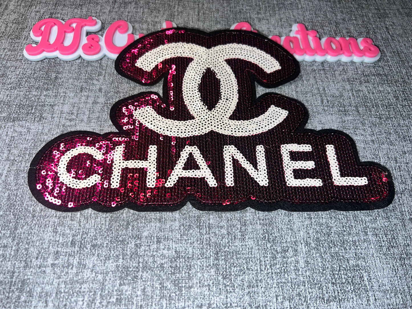 Luxury Inspired Pink Sequin Logo Patch – Bold Glam