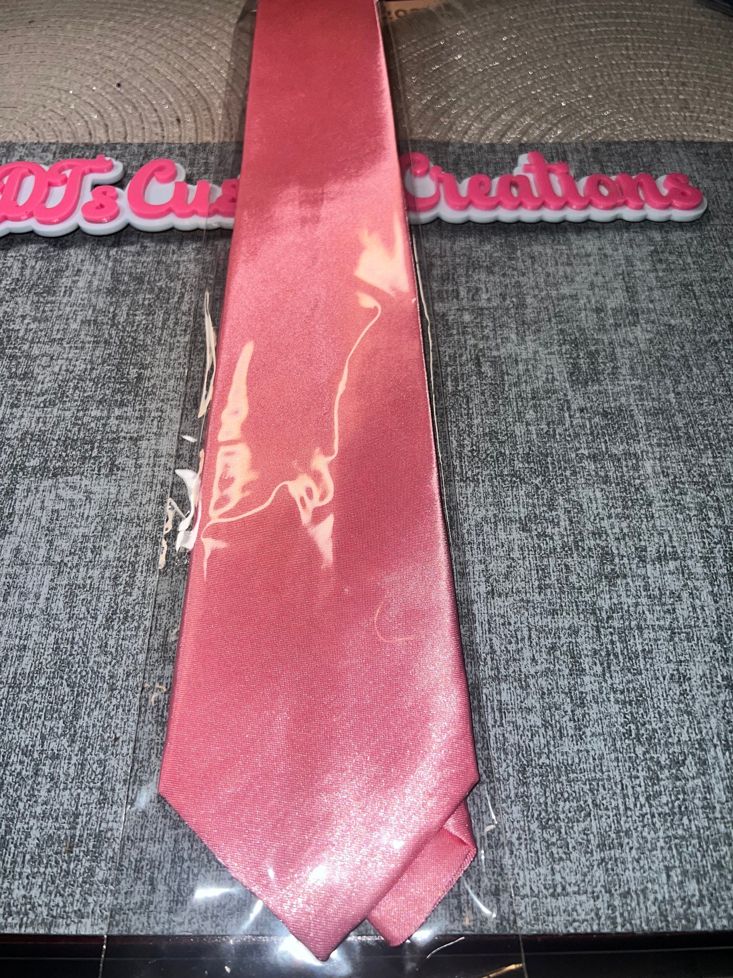Metallic Rose Pink Satin Tie – Glossy Necktie for DIY Craft Projects, Bling Ties & Custom Designs