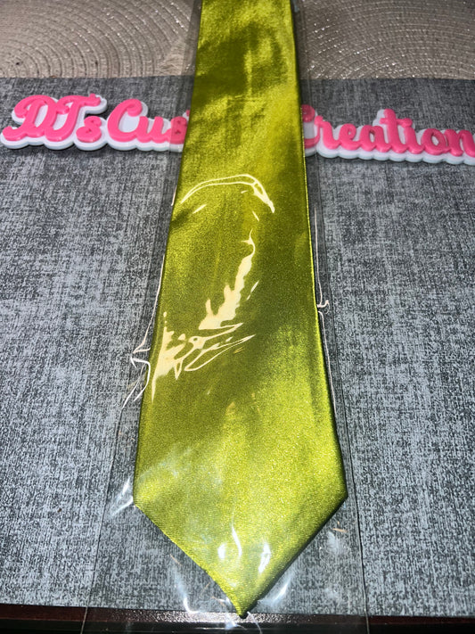 Metallic Olive Green Satin Tie – Glossy Necktie for DIY Crafts, Bling Accessories & Custom Designs