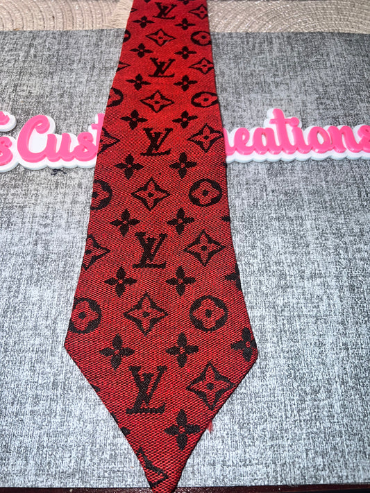 Crimson Red Monogram Necktie – Black Pattern Satin Tie for DIY Bling & Custom Designs