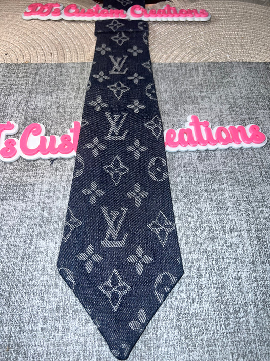 Dark Denim Blue Monogram Neck Tie – Luxury Style Pattern Tie for Fashion & Custom Looks