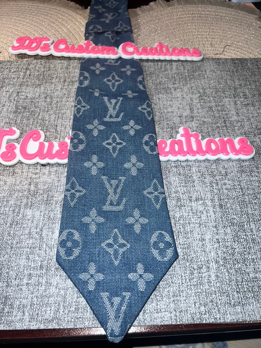 Medium Denim Blue Monogram Neck Tie – Luxury Style Woven Tie for Custom Fashion
