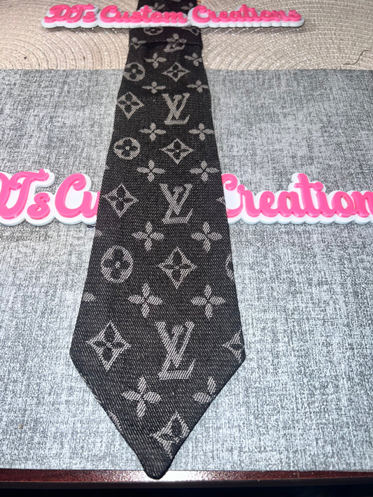 Black and Gray Monogram Neck Tie – Luxury Style Pattern Tie for Men & Women