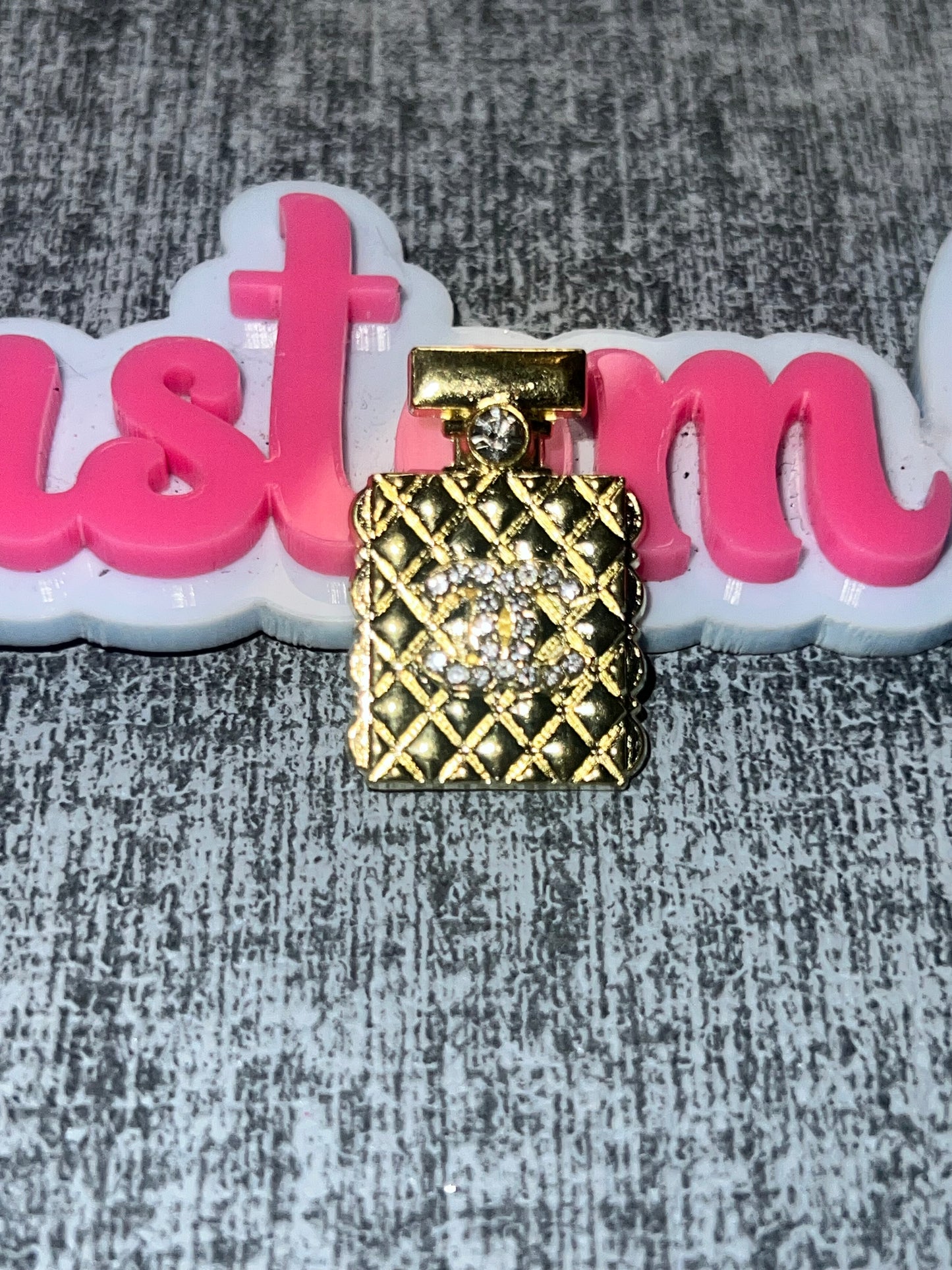 Quilted Perfume Bottle Charm – Flat Back Metal Charm for Crafts, DIY Embellishment, Bag & Shoe Decor