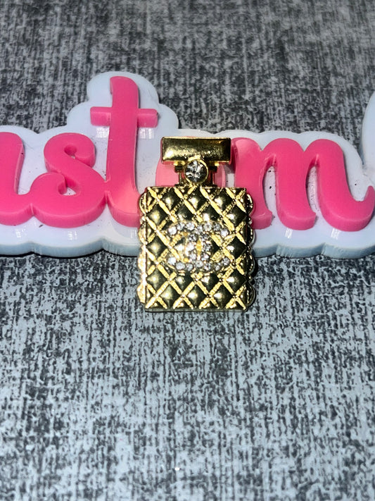 Quilted Perfume Bottle Charm – Flat Back Metal Charm for Crafts, DIY Embellishment, Bag & Shoe Decor
