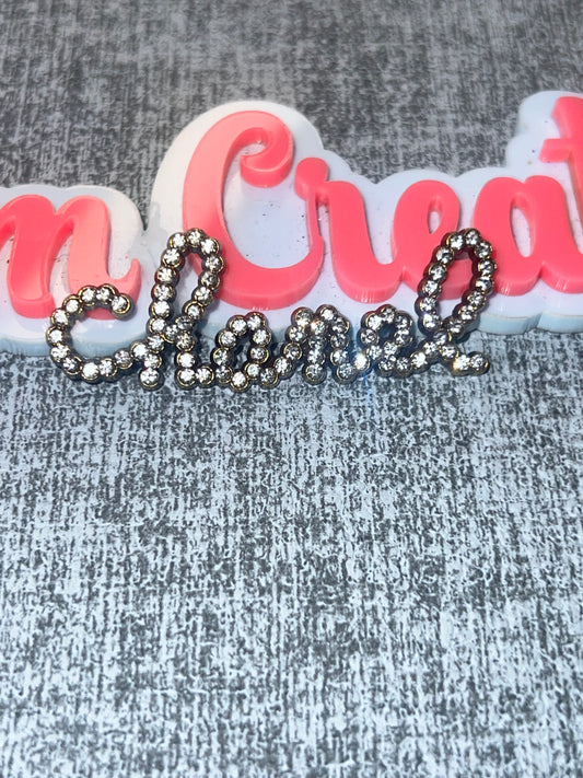 Rhinestone Script Word Charm – Flat Back Metal Charm for Crafts, DIY Embellishment, Custom Decor Bronze/Gold