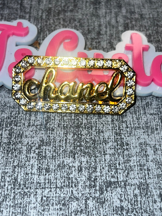 Gold Rhinestone Name Plate Charm – Luxe Statement Flat Back Metal Charm