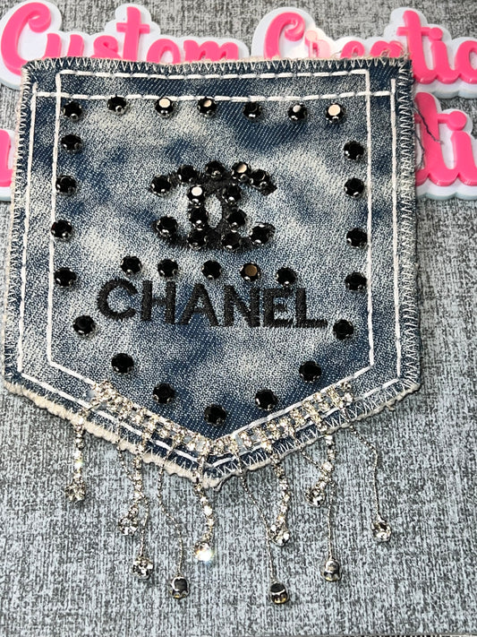 Denim Rhinestone Pocket Iron-On Patch – Luxe Bling Statement Patch for DIY Crafts