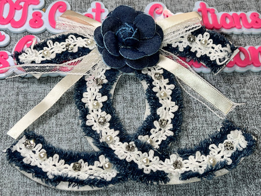 Denim Bow Pearl Rhinestone Iron-On Patch – Luxe Layered Statement Patch for DIY Crafts