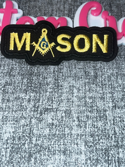 Luxe Mason Embroidered Statement Patch – Black & Gold Symbol Patch