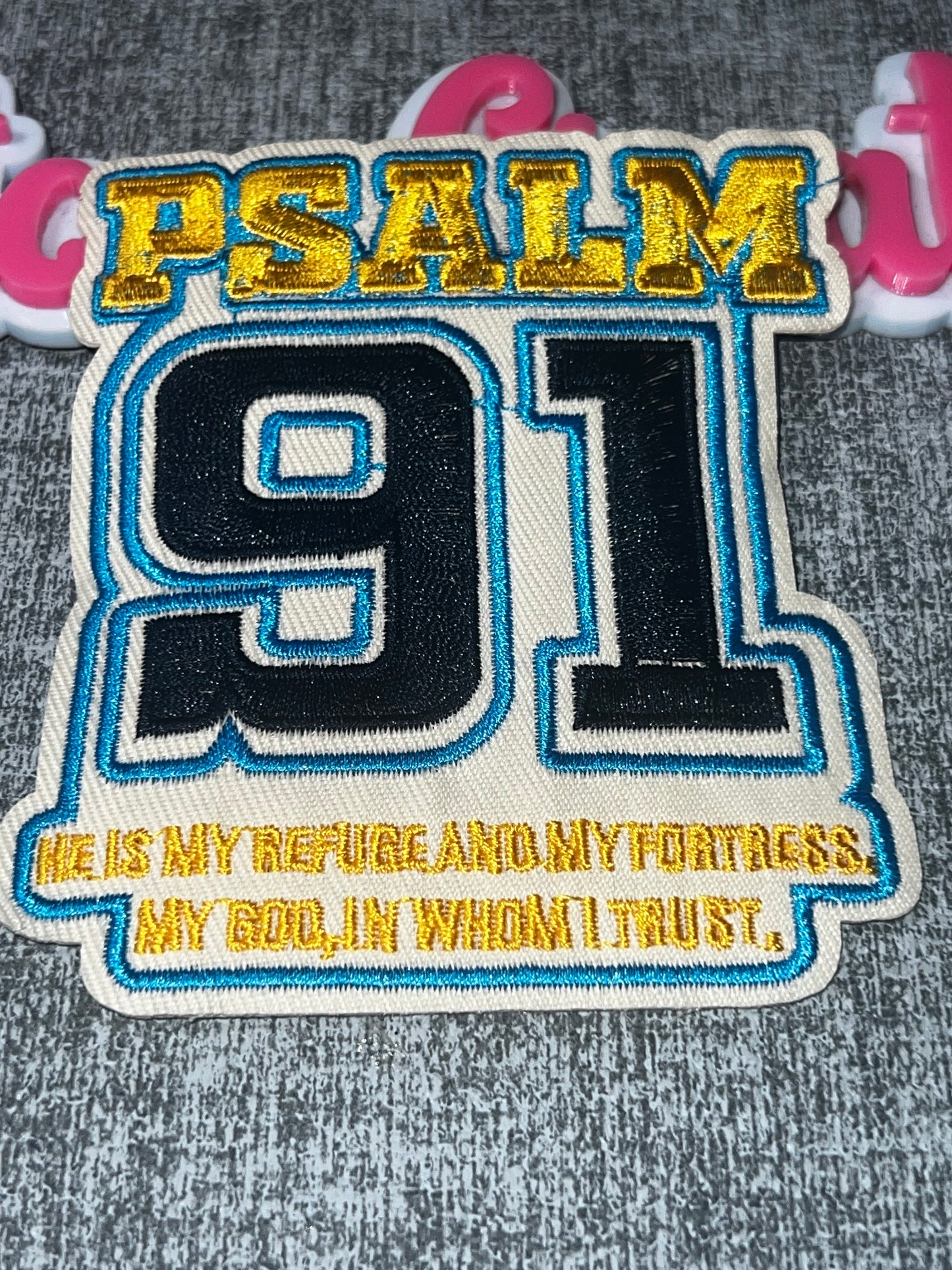 Luxe Psalm 91 Embroidered Statement Patch – Gold, Black & Blue Faith Patch (Medium)