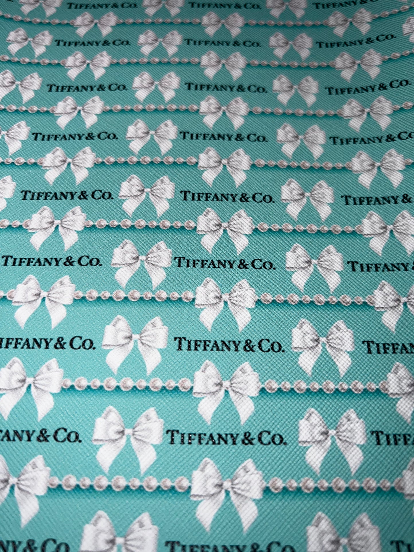 Aqua Bow and Pearl Pattern Faux Leather Sheet 9x12 – Printed Craft Faux Leather