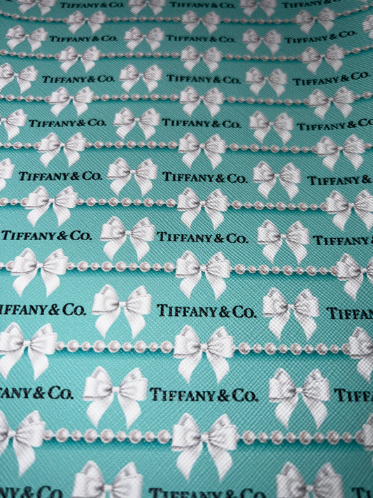 Aqua Bow and Pearl Pattern Faux Leather Sheet 9x12 – Printed Craft Faux Leather