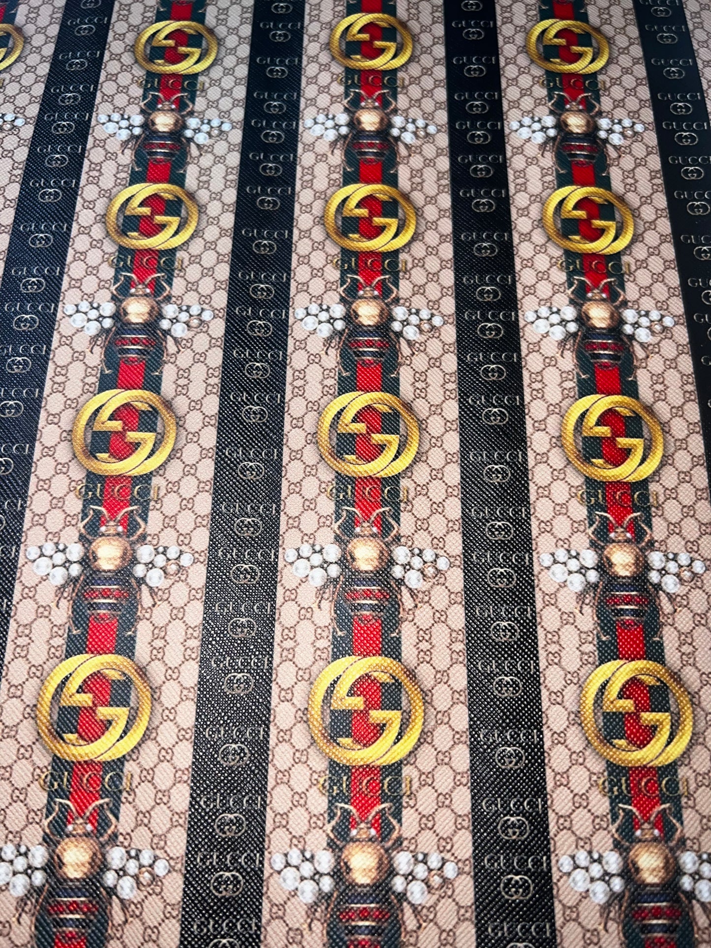 Stripe Glam Faux Leather Sheet – Red, Green & Gold Statement Print (9x12)