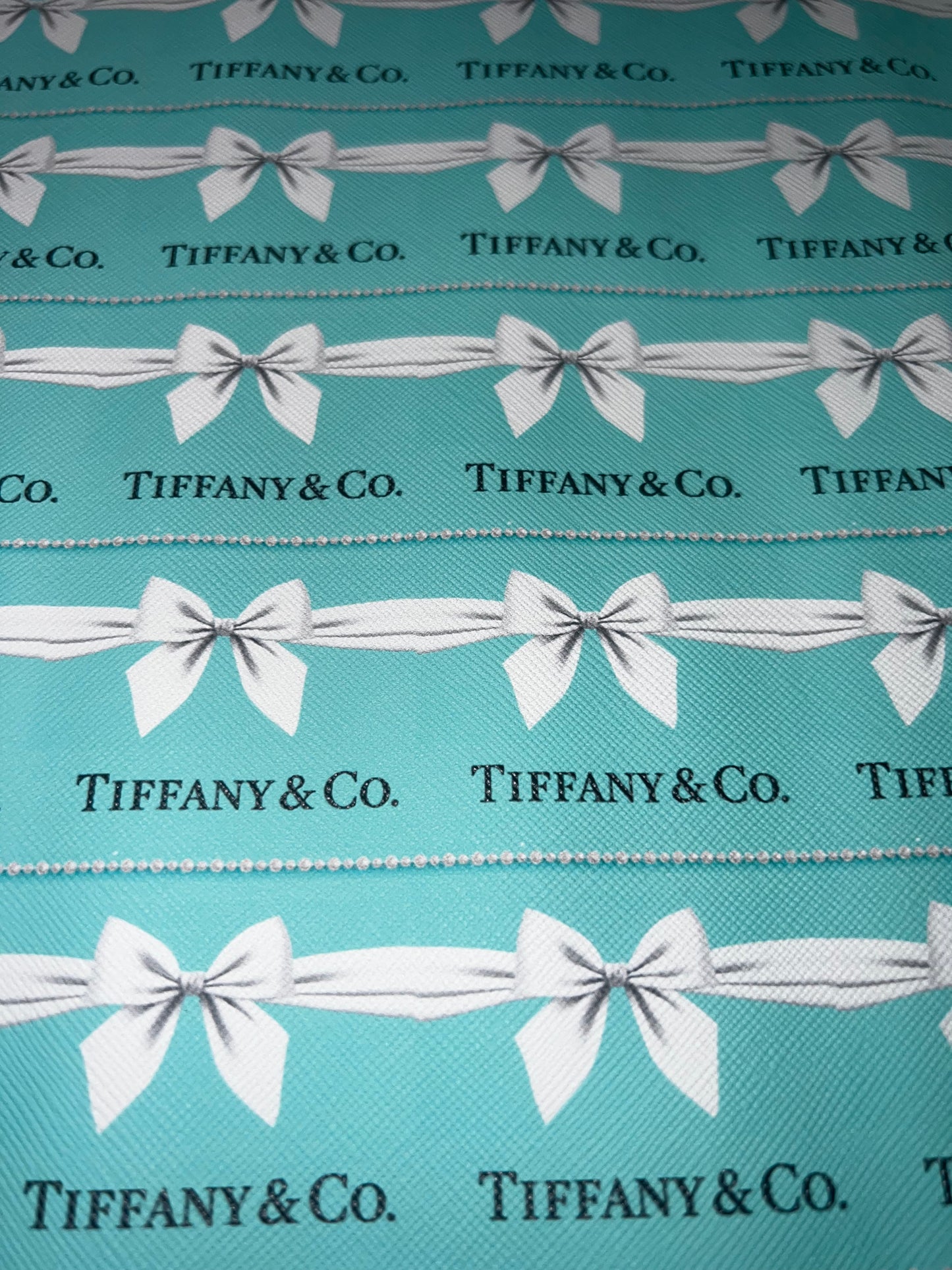 Elegant Bow Faux Leather Sheet – Teal & White Ribbon Print (9x12)