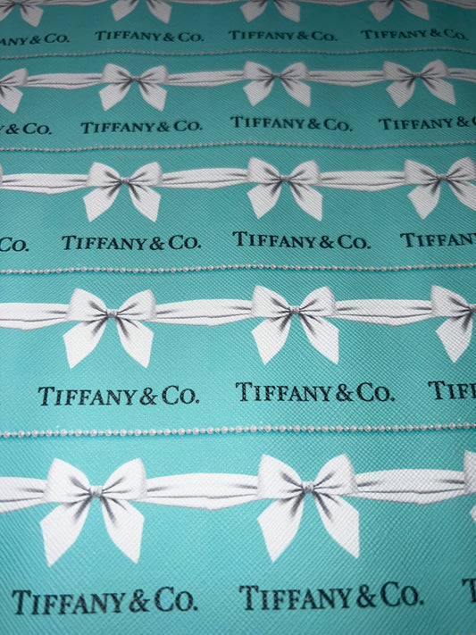 Elegant Bow Faux Leather Sheet – Teal & White Ribbon Print (9x12)