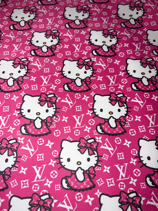 Pink Cartoon Kitty Faux Leather Sheet – Cute Character Print (9x12)