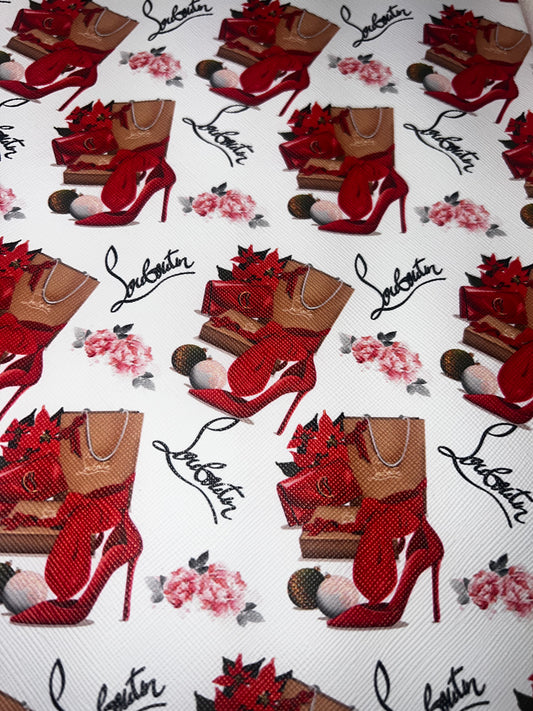 Red Heel & Shopping Bag Print Faux Leather Sheet – 9x12