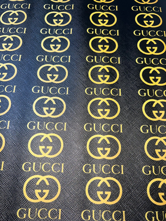 Black Gold Monogram Print Faux Leather Sheet – 9x12 Craft Material