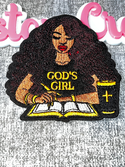 God’s Girl Embroidered Patch – Faith Inspired Woman Applique – Approx. 4 Inches