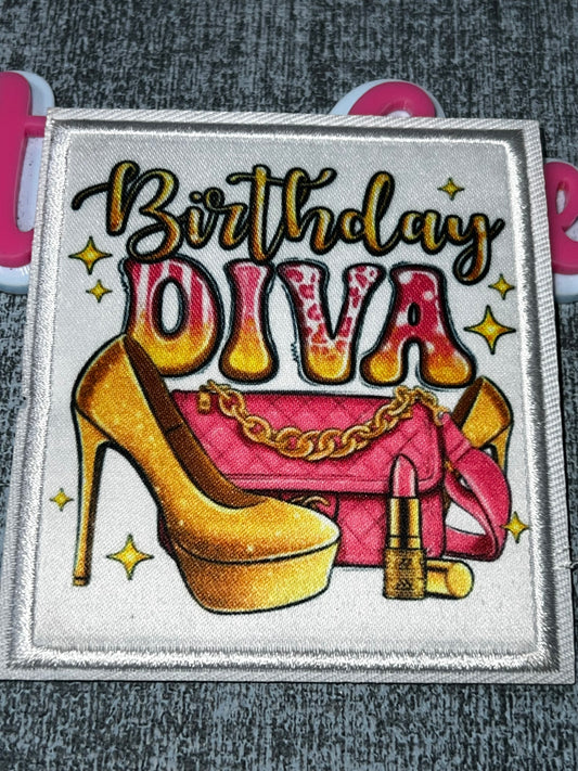 Birthday Diva Fashion Patch – Glam Birthday Applique – Approx. 4x4 Inches
