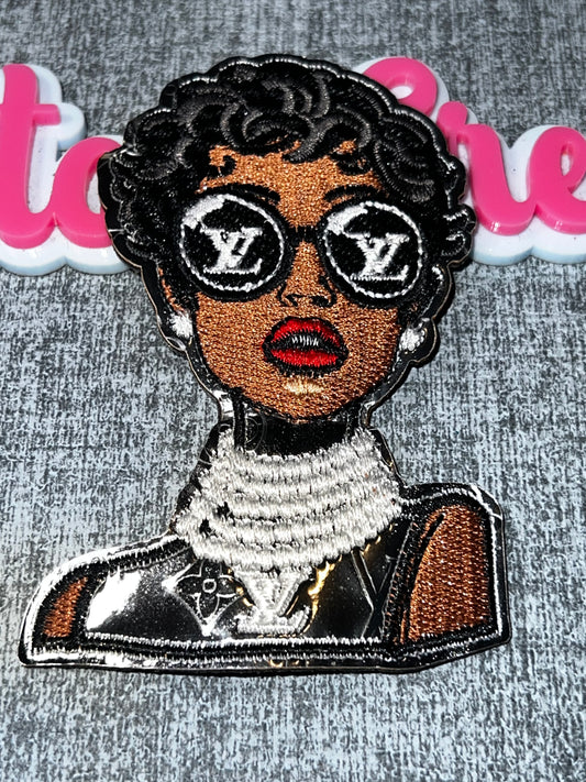 Silver Accent Fashion Girl Embroidered Patch – Statement Applique – Approx. 4 Inches