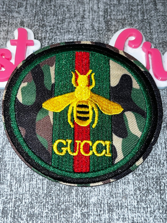 Bee Stripe Camo Embroidered Patch – Fashion Applique – Approx. 4 Inches