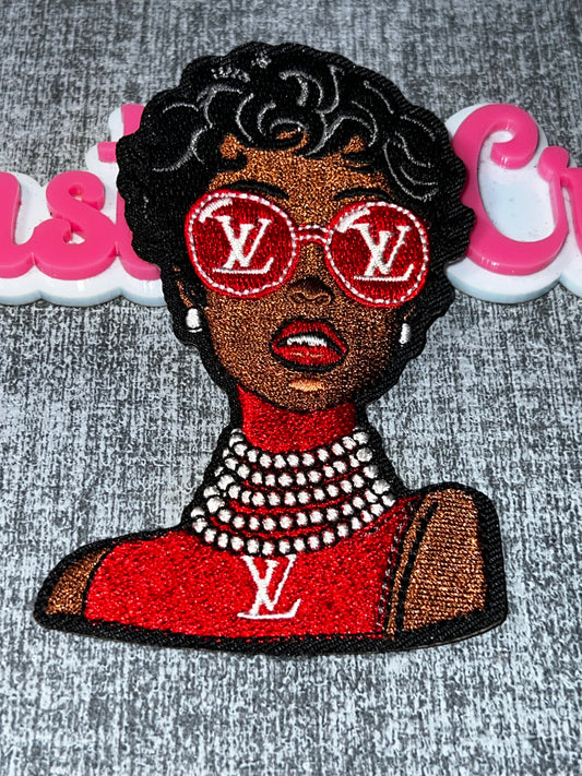 Red Glam Fashion Girl Patch – Embroidered Statement Applique – Approx. 4 Inches