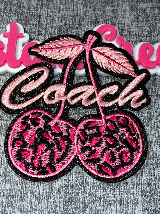 Pink Leopard Cherry Patch – Iron On Embroidered Applique