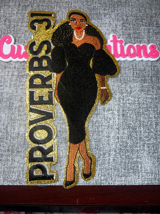 Proverbs Glam Girl Embroidered Patch – Inspirational Fashion Applique – Approx. 6 Inches