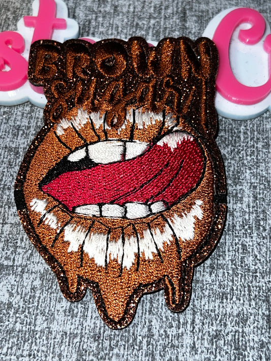 Brown Sugar Baby Embroidered Lip Patch – Glitter Statement Patch