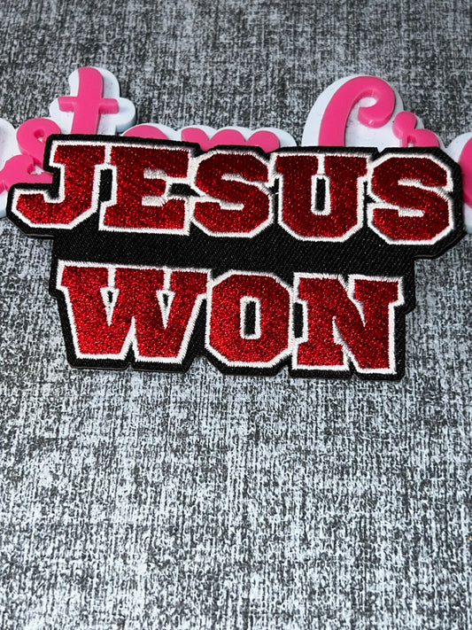 Jesus Won Glitter Embroidered Patch – Faith Inspired Statement Patch
