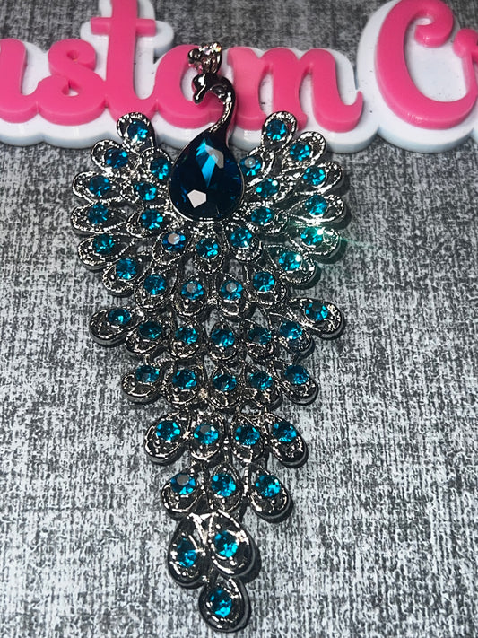 Blue Peacock Rhinestone Brooch Pin – Elegant Crystal Statement Jewelry