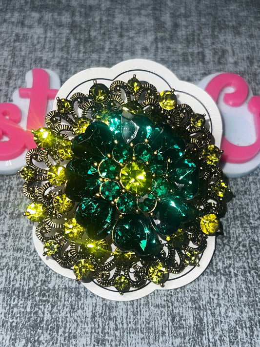 Emerald Green Floral Rhinestone Brooch Pin – Vintage Style Statement Jewelry