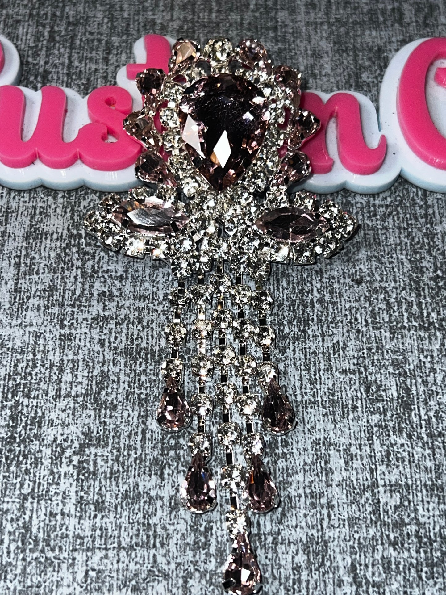 Lite Pink & Crystal Tassel Rhinestone Brooch Pin – Elegant Statement Jewelry