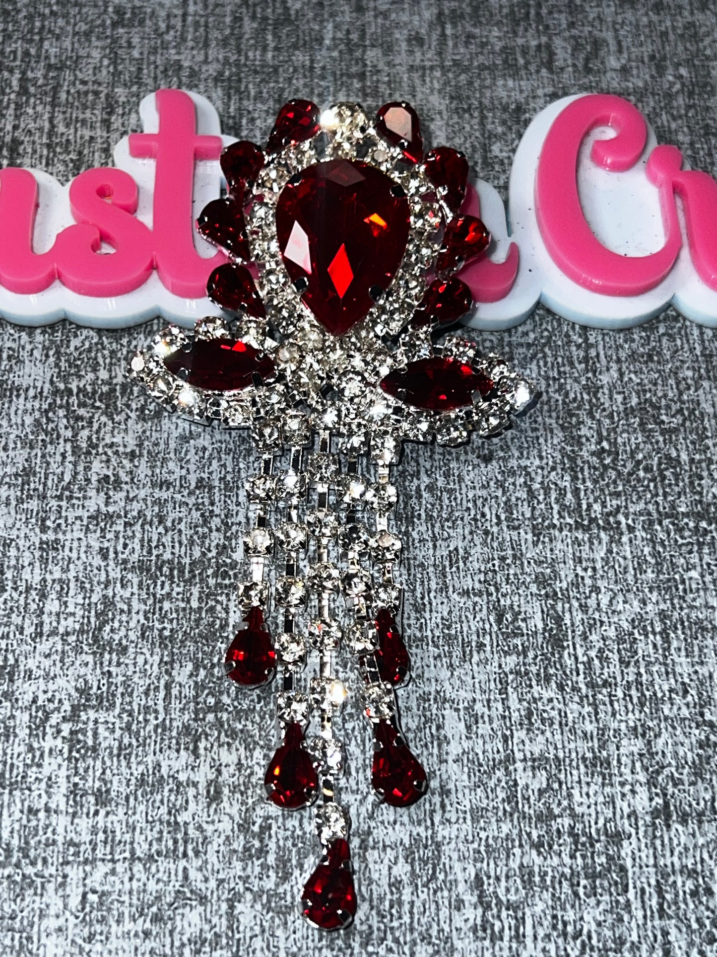 Ruby Red Rhinestone Tassel Brooch Pin – Sparkling Statement Jewelry