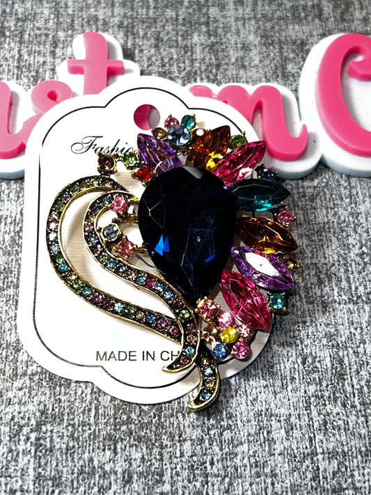 Multicolor Crystal Flower Brooch Pin – Colorful Statement Jewelry