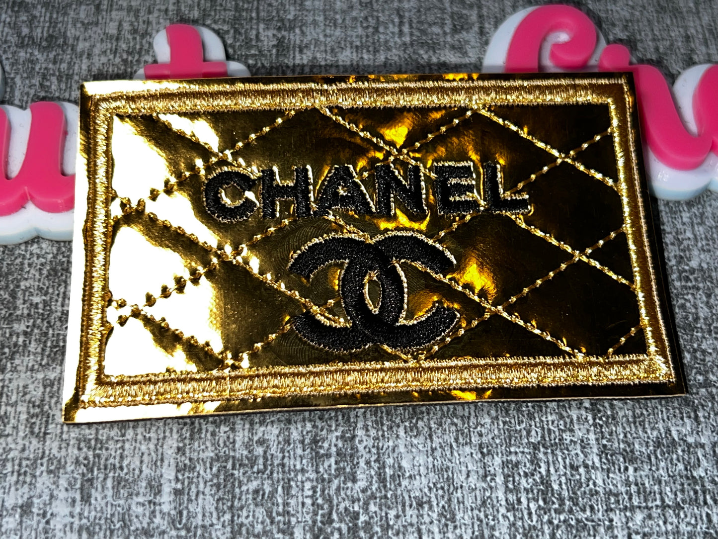 Gold Quilted Fashion Rectangle Patch – Metallic Embroidered Applique