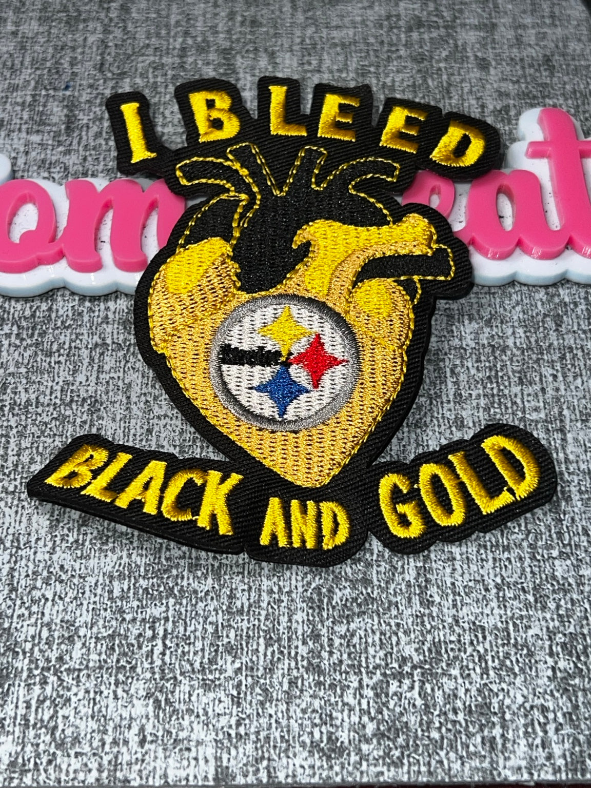 Black Gold Heart Statement Patch – Embroidered Iron On Applique