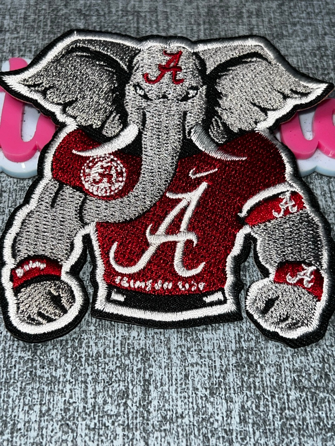 Crimson Gray Elephant Varsity Graphic Embroidered Iron-On Patch