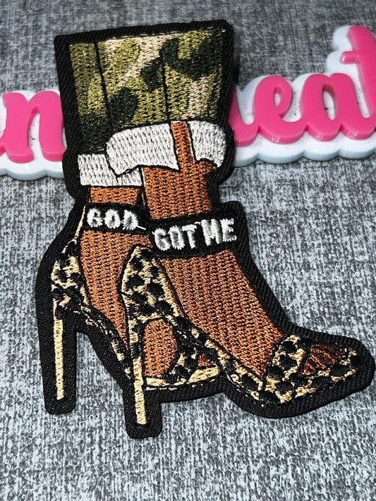 God Got Me Camo Leopard High Heel Patch – Embroidered Iron On Applique