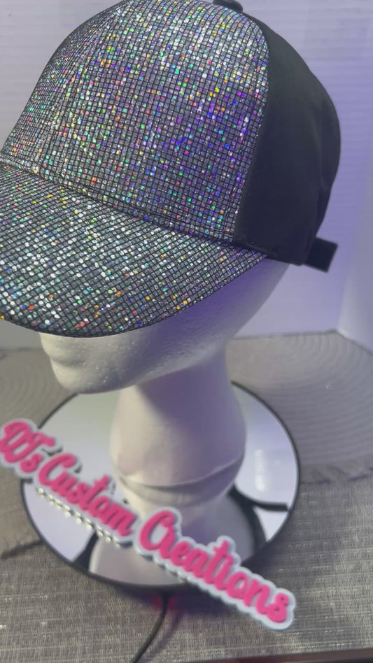 Silver Rhinestone Bling Hat (Full Crystal Grid)