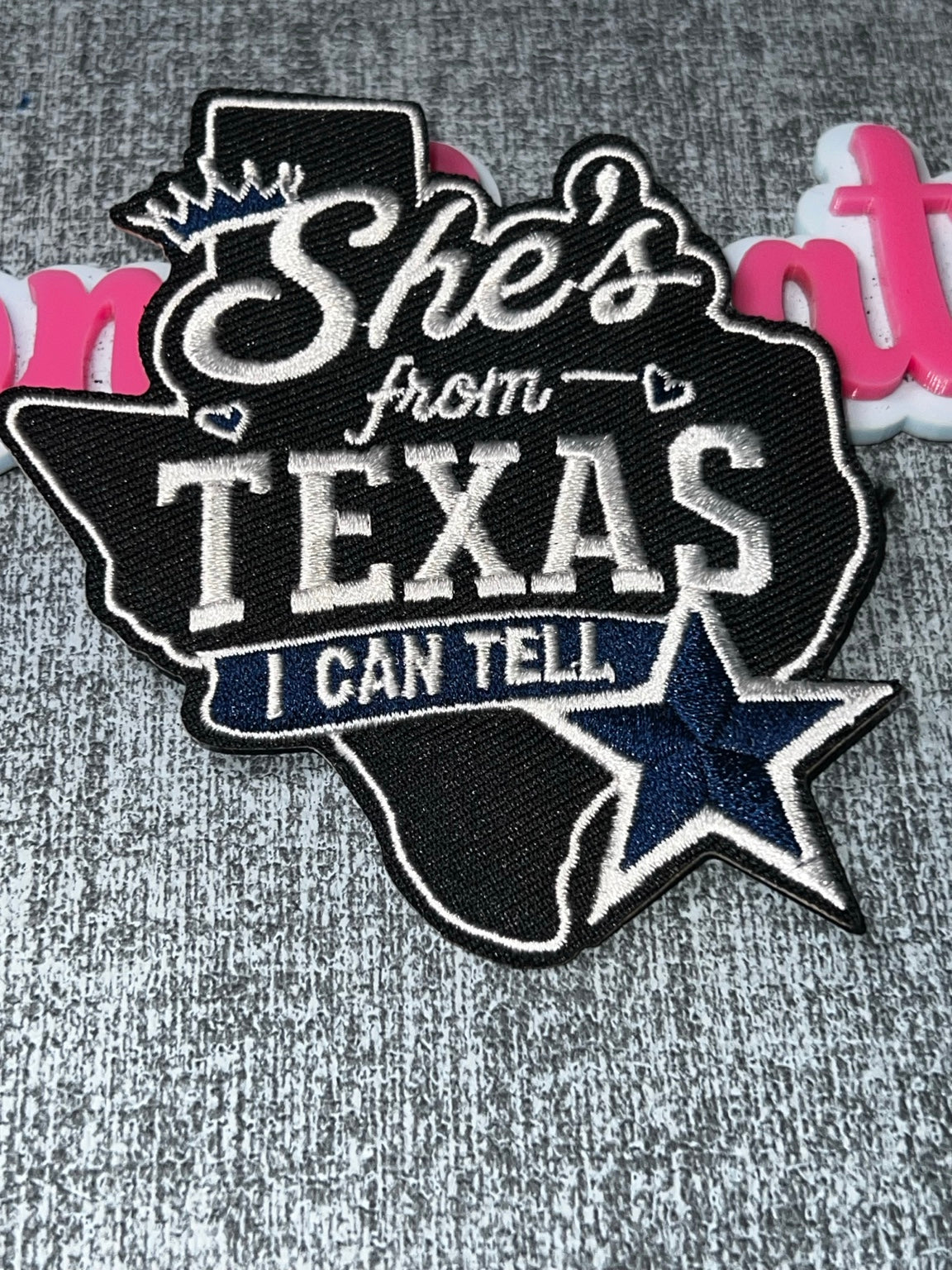 She's From Texas State Shape Patch – Embroidered Statement Iron On Applique